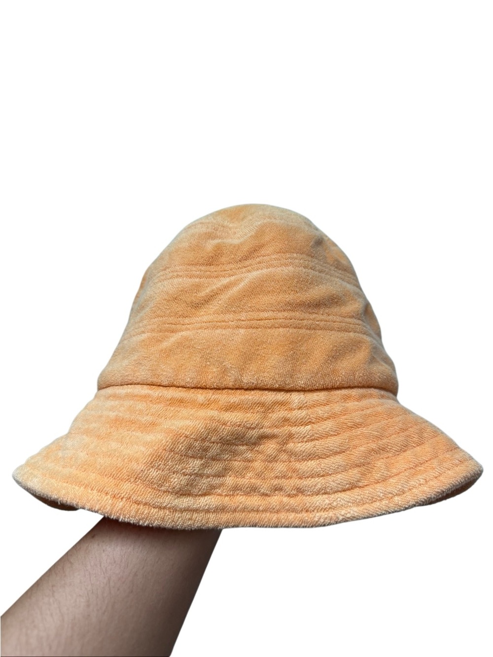 ARAMINTA JAMES Terry Cloth Bucket Hat in Mango Orange 100% Cotton One Size - Picture 3 of 9